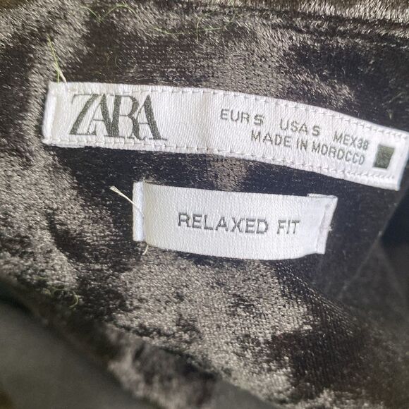 Zara Oversized Black Velvet Women's Long Sleeve Button Down Shirt 90s Vampy Goth - Picture 4 of 6